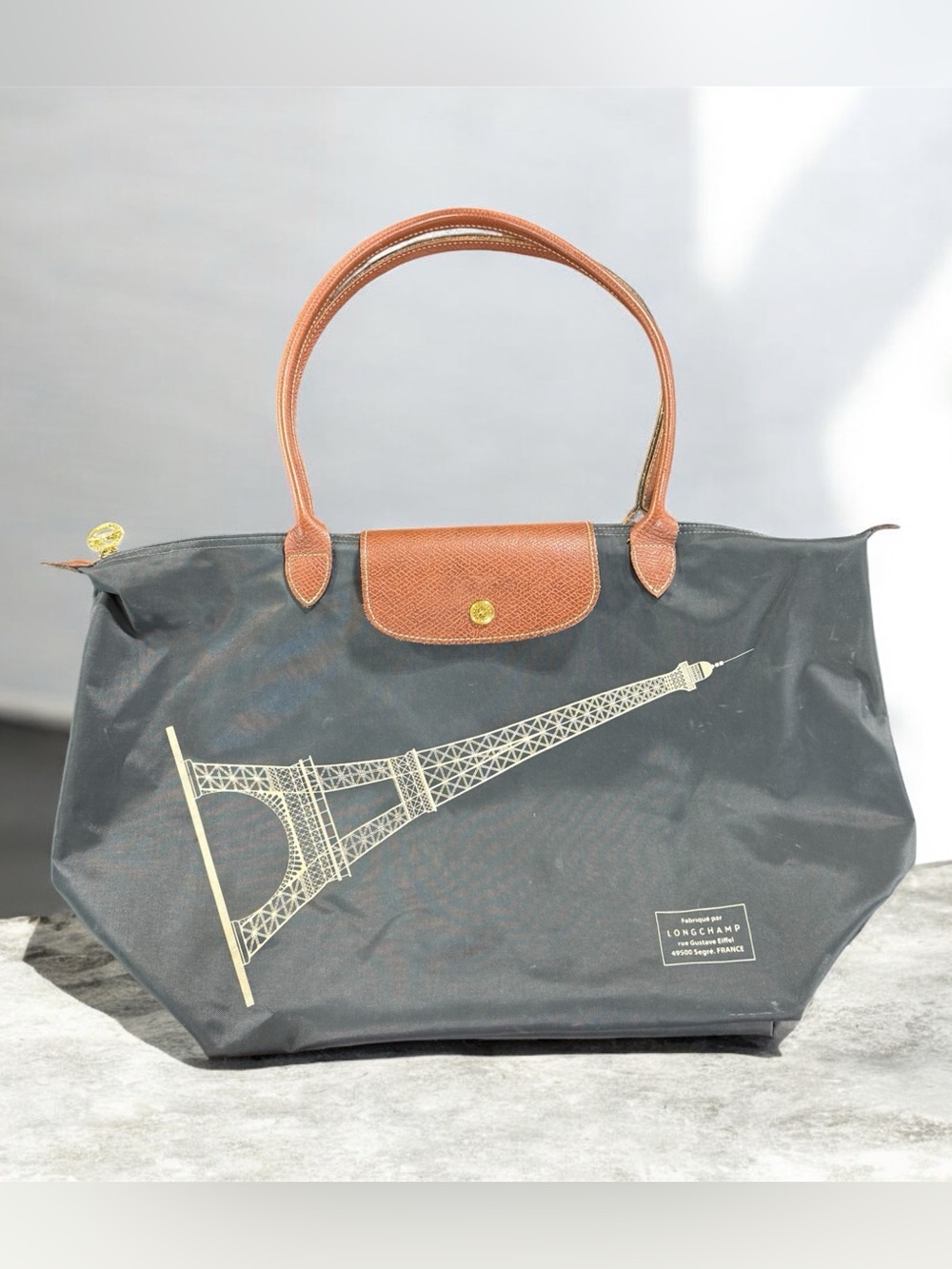 Longchamp Le Pliage Eiffel Tower Limited Edition Tote in Gray